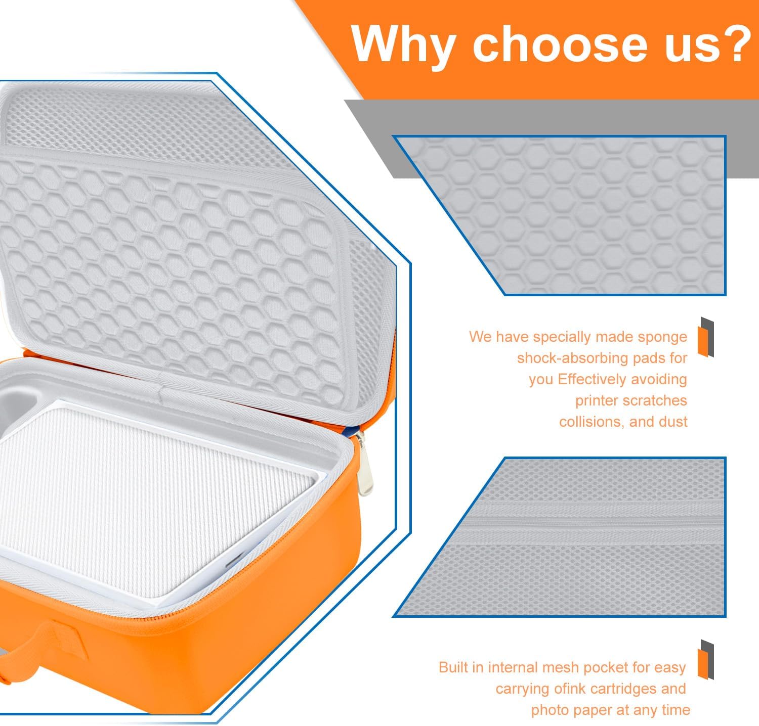 Hard Case Compatible with liene 4x6'' Photo Printer,Carrying case for M100 M200 Printer Accessories Portable Travel Protective Bag,Orange (Only Case)