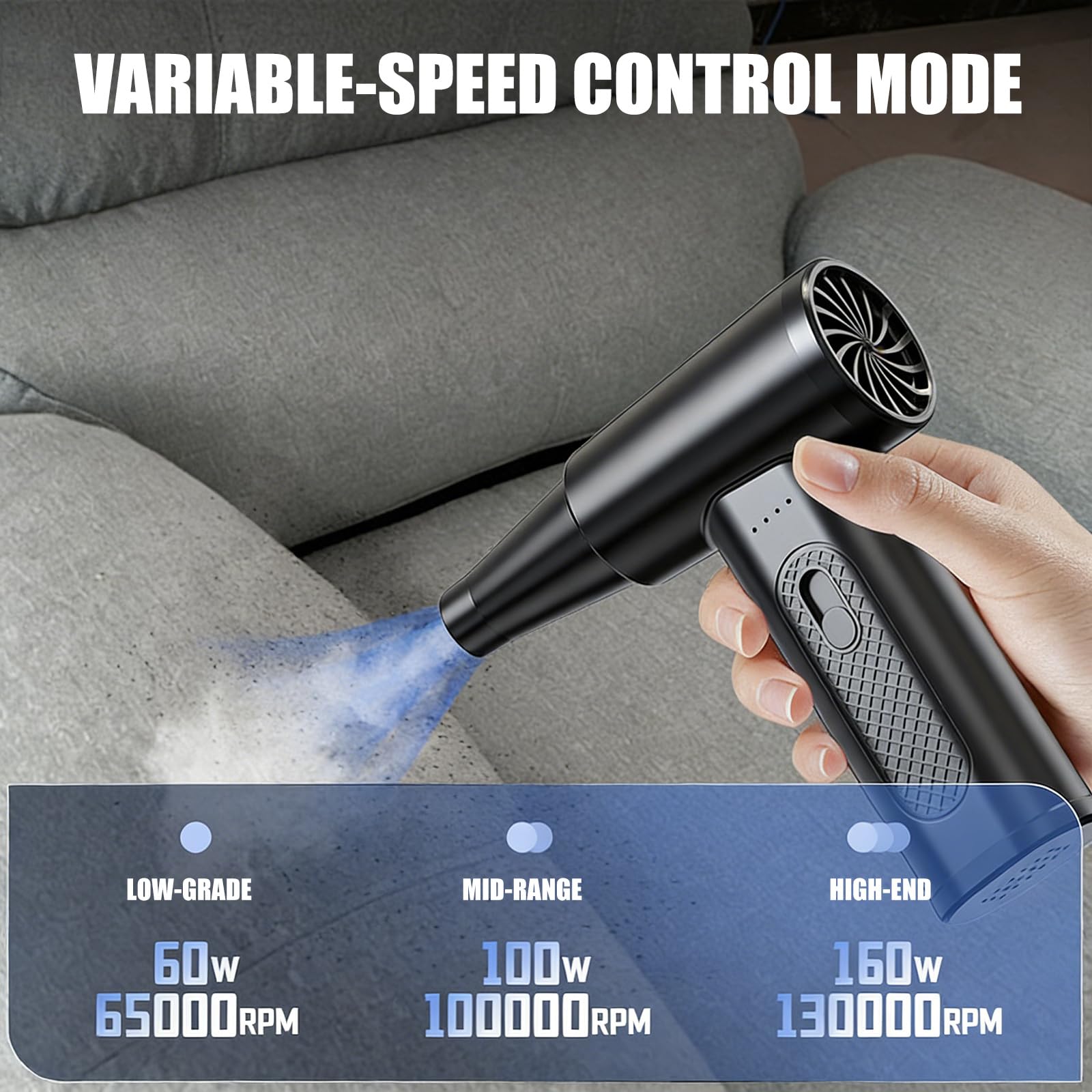 Speed - Spolverino elettrico senza fili, 130000 giri/min, adatto per la pulizia delle tastiere del computer, con 8 ugelli e luce LED per interni dell'auto