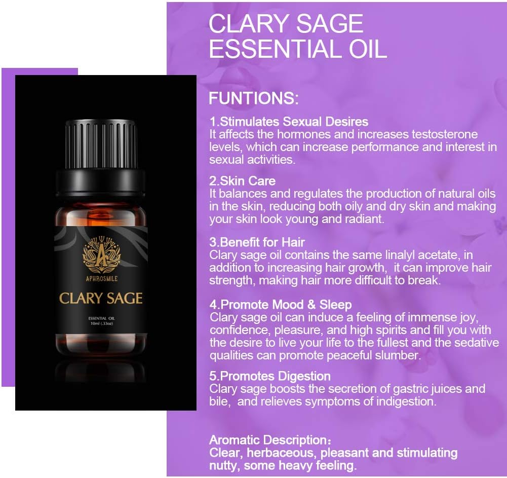 Aphrosmile 100% Pure Clary Sage Essential Oil for Diffuser Aromatherapy, Humidifier, Massage, 0.33oz-10ml Therapeutic Grade - Image 3