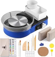 Catcrafter Pottery Wheel for Kids, Teens & Beginners - Complete Kit with 6" Turntable, 2.2lb Clay, Sculpting Tools & Paints (Blue)