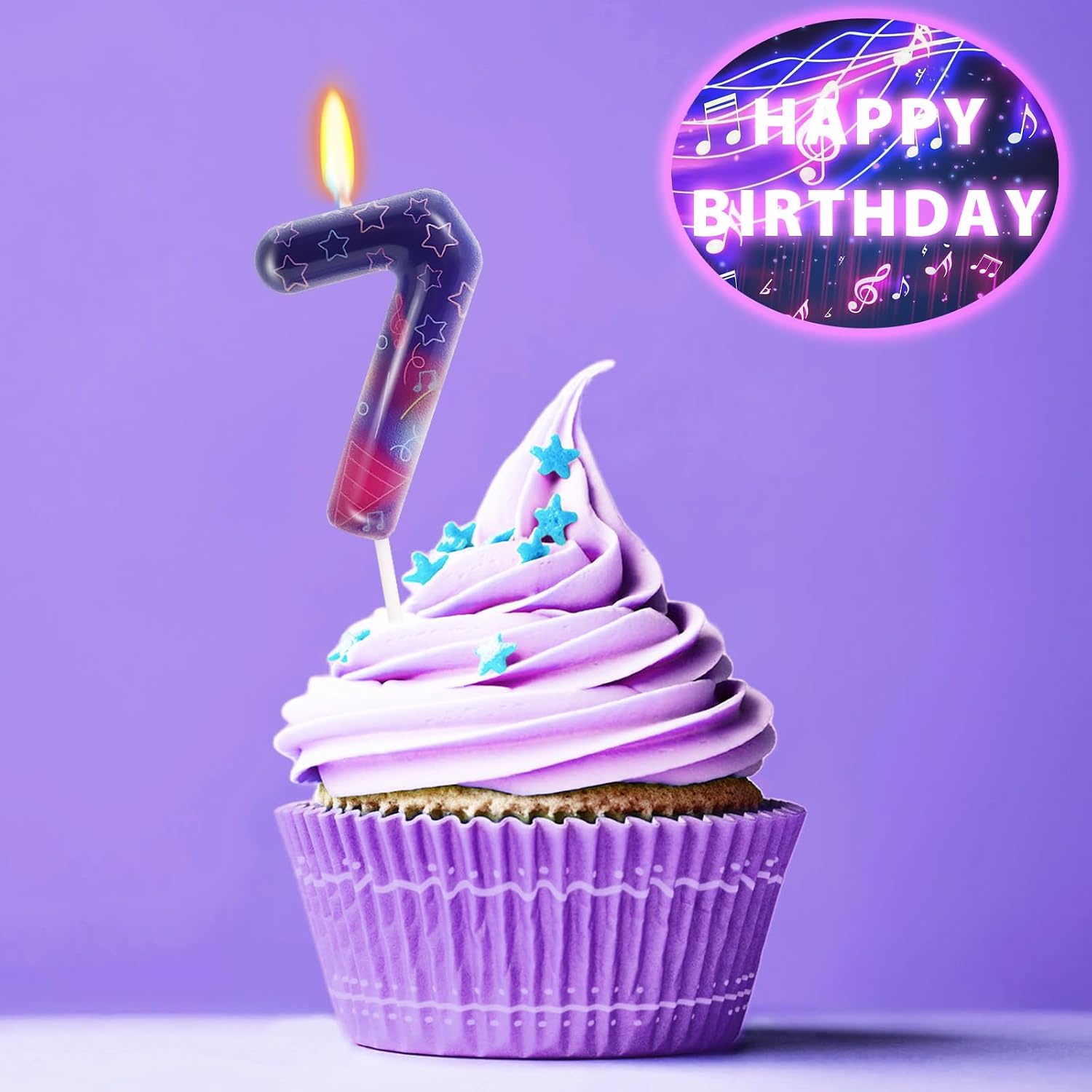 Purple Number 7 Candle Kpop Birthday Decorations for Boy/Girl