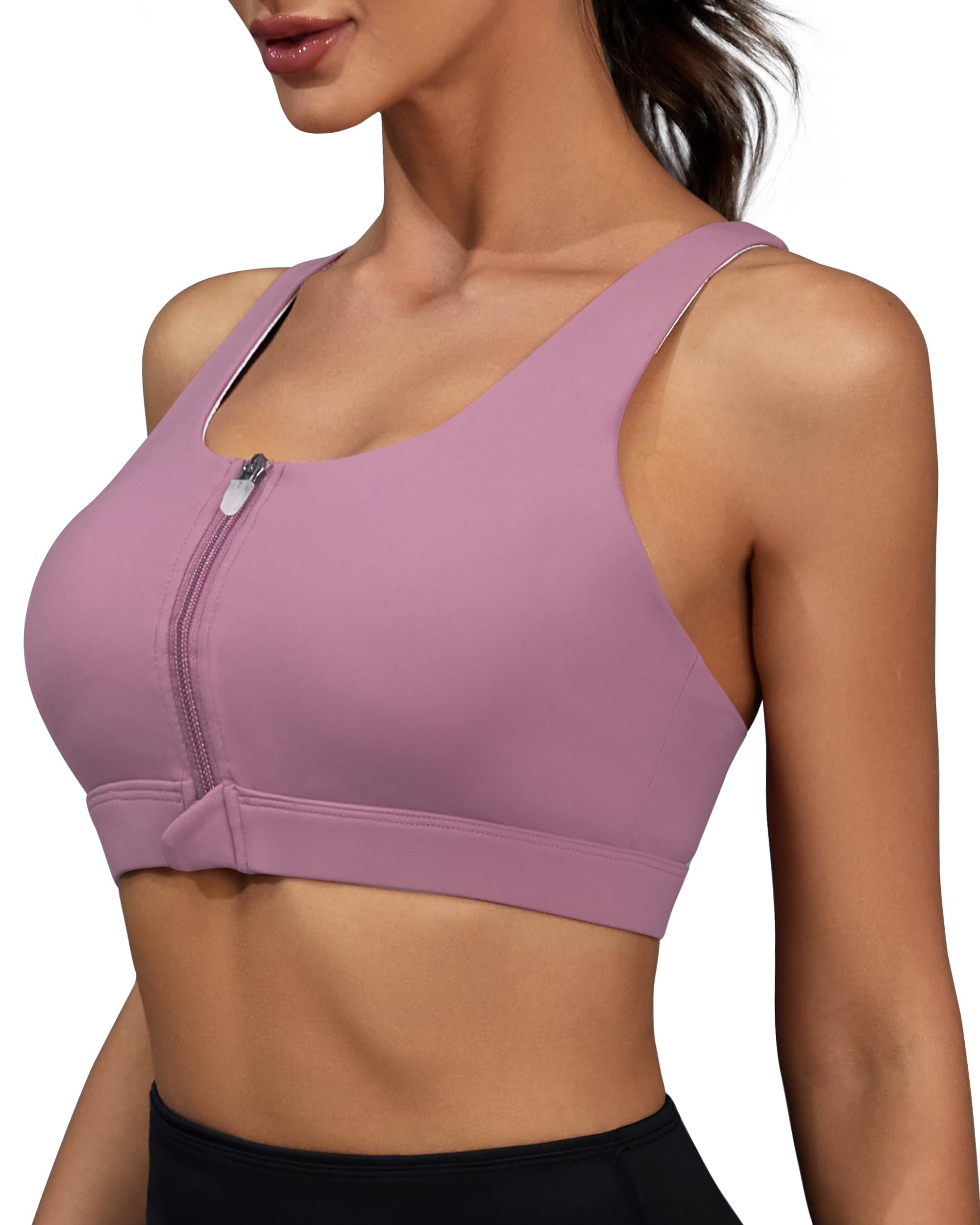 Front Zipper Sports Bras for Women High Impact Workout Bra Tops Padded Criss-Cross Back Yoga Training Running Bras