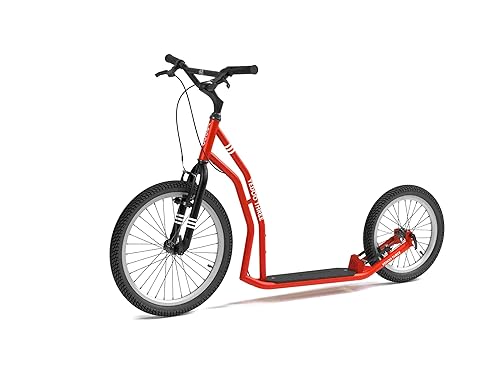 YEDOO Three Y40 Tretroller - Kickscooter für Erwachsene mit Luftreifen 20/16 und Tragfähigkeit bis zu 150 kg. Scooter Roller mit verstellbarem Lenker. Schwarz (red)