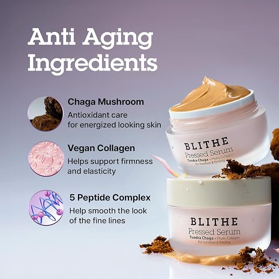 BLITHE Pressed Serum Tundra Chaga | Korean Moisturizer | Anti Aging & Skin Tightening Cream for Face | Night Cream For Woman Anti Aging, 0.91 fl oz
