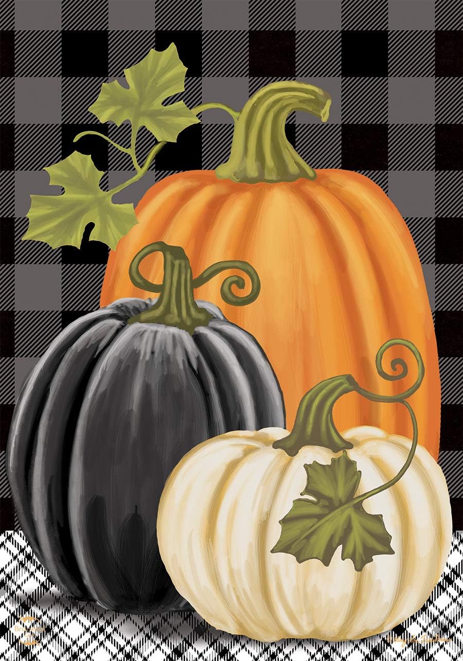 Checkered Pumpkins Autumn Garden Flag Primitive Fall 12.5" x 18" Briarwood Lane
