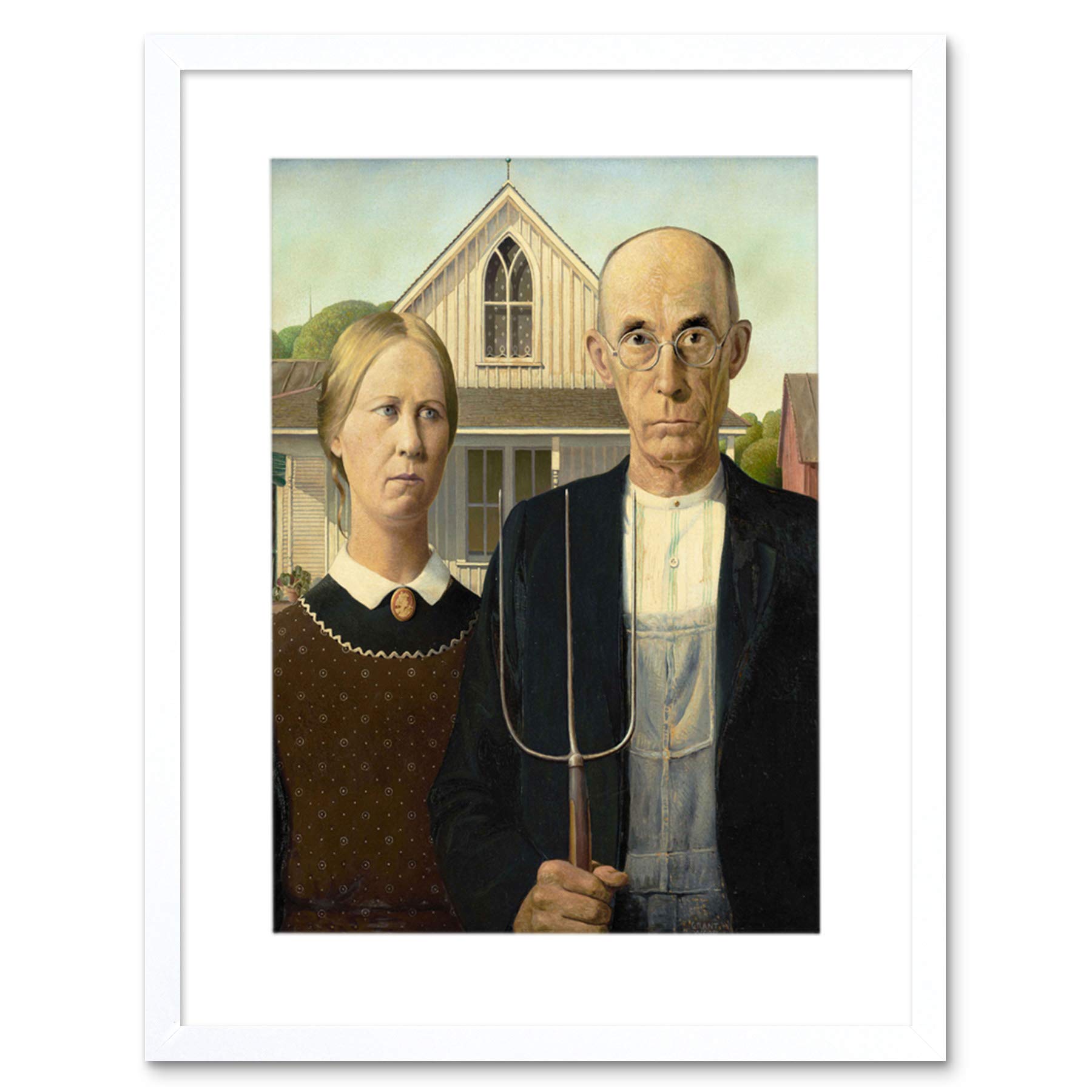 Wee Blue Coo Grant Wood American Gothic Framed Wall Art Print