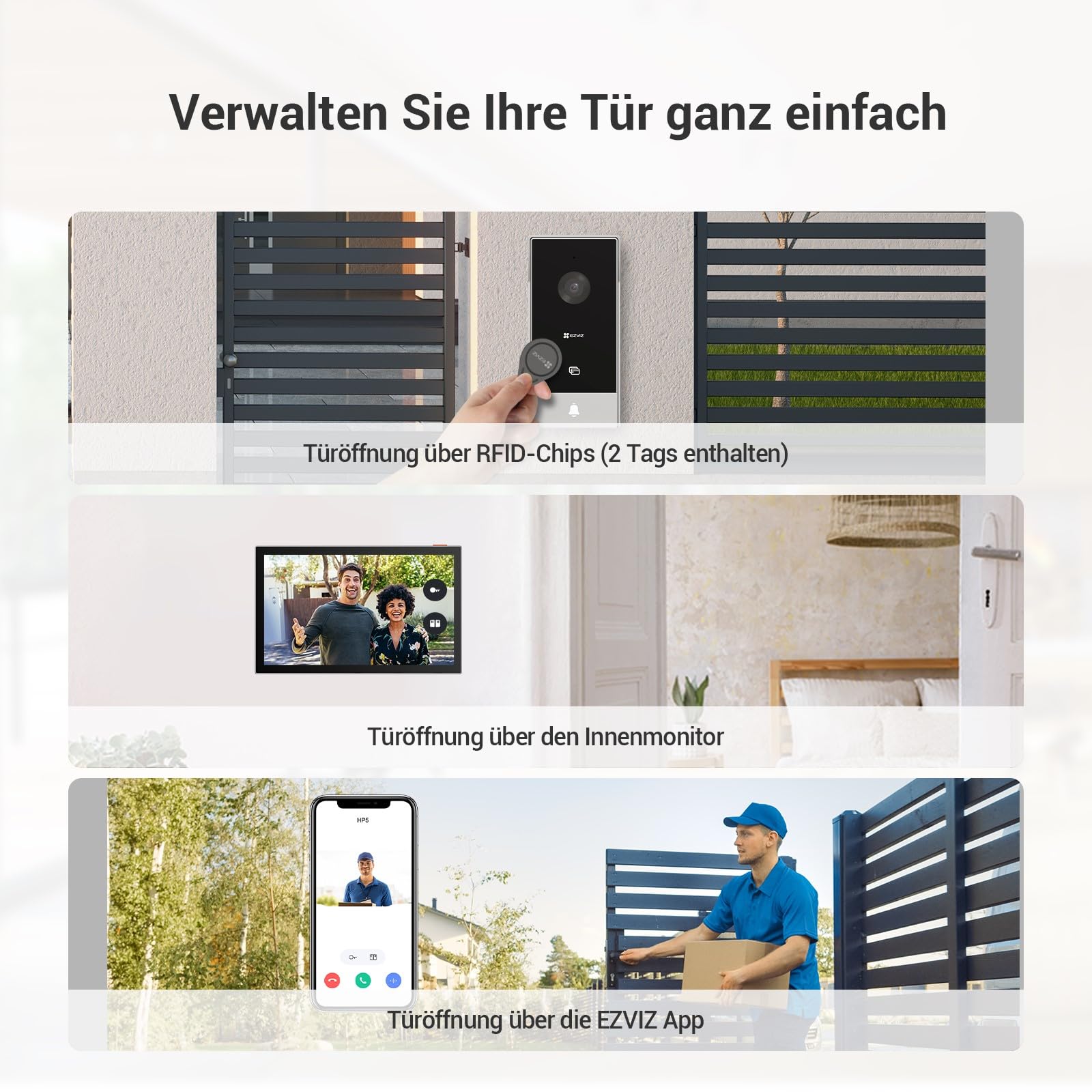 EZVIZ WLAN Video Türsprechanlage, wasserfeste Türklingel mit Türöffner und Kamera, 2-Wege-Audio, 7 Zoll Farb-Touchscreen, Dualband-WLAN, HP5