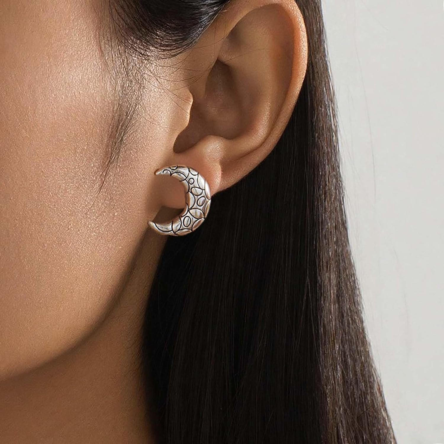 Boho Large Crescent Moon Earrings Gold Crescent Stud Earrings Vintage Textured Moon Earring Minimalist Statement Earring Jewelry for Women - Image 2