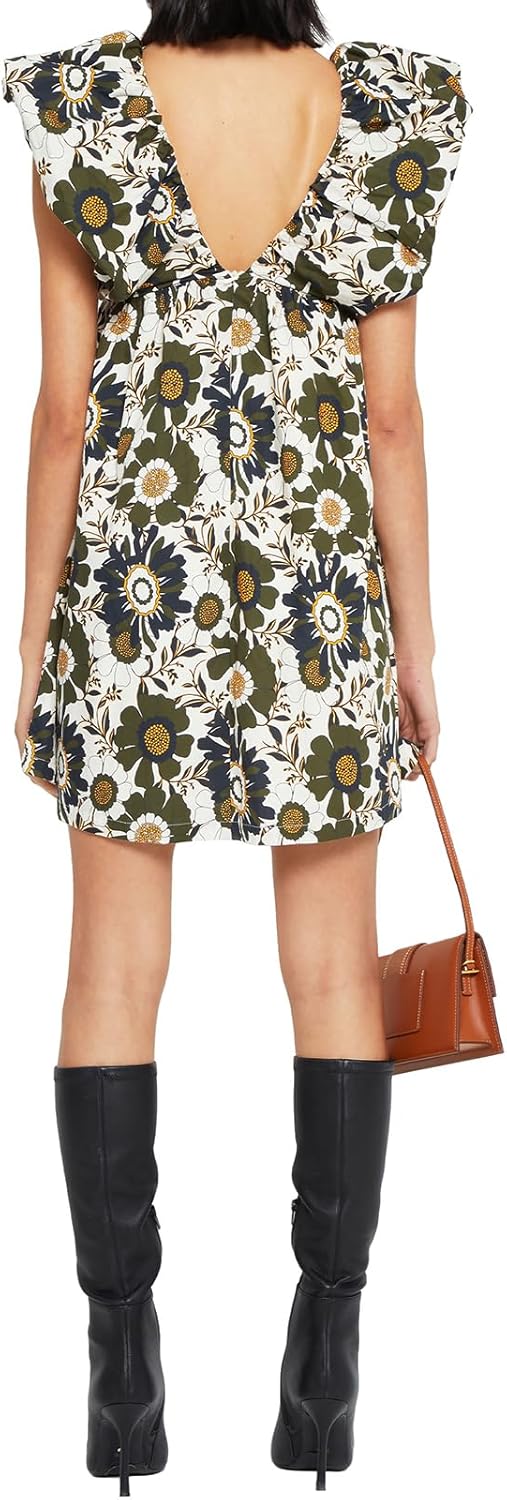 hibshaby Women's Floral Print Mini Dress V Neck Puff Sleeve Dress Short Babydoll Bow Dress - Image 5