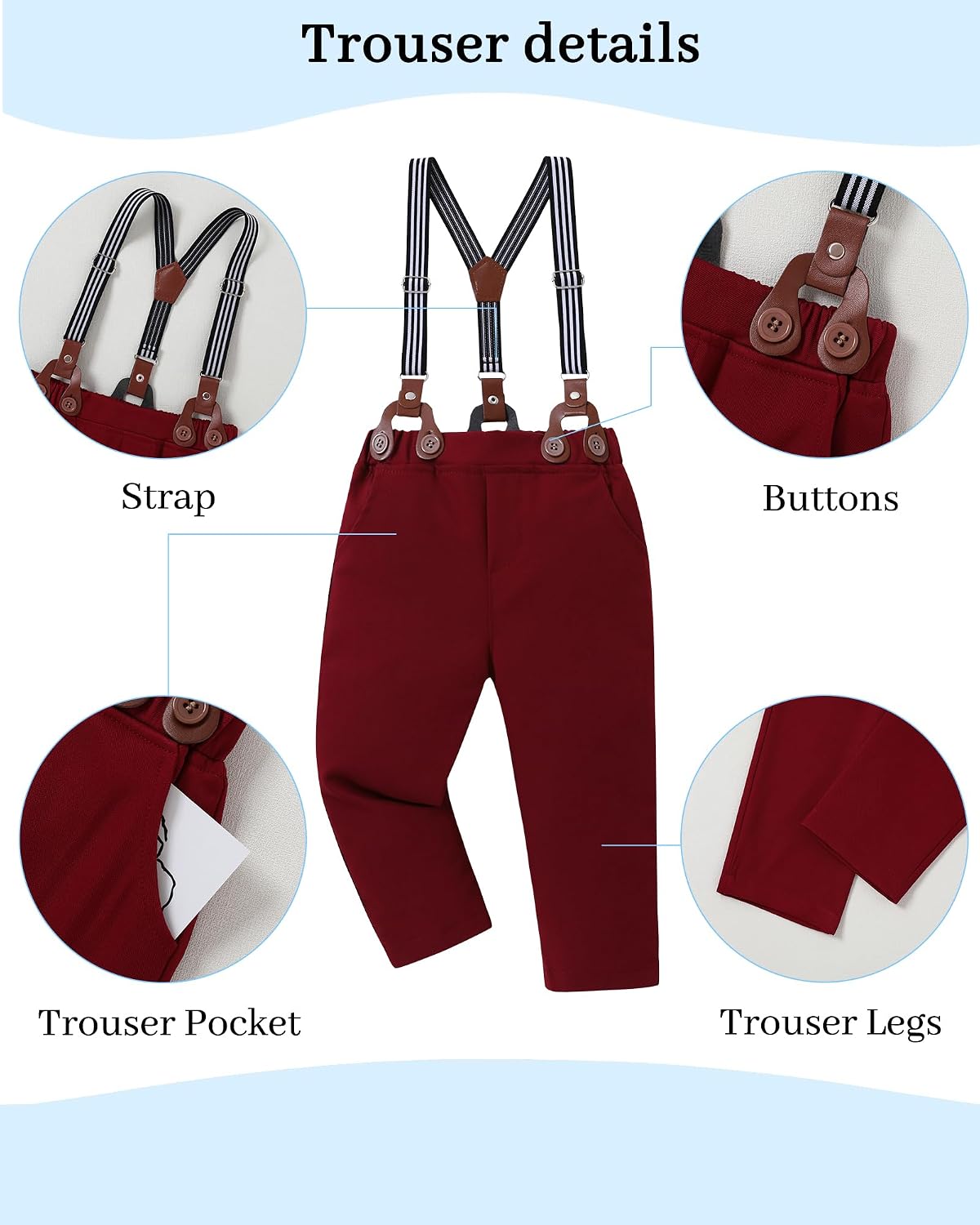 DISAUR Boy Suits Boys Wedding Outfit Dress Shirt with Bowtie/Suspender Pants for Formal Occasion 6-10 Years