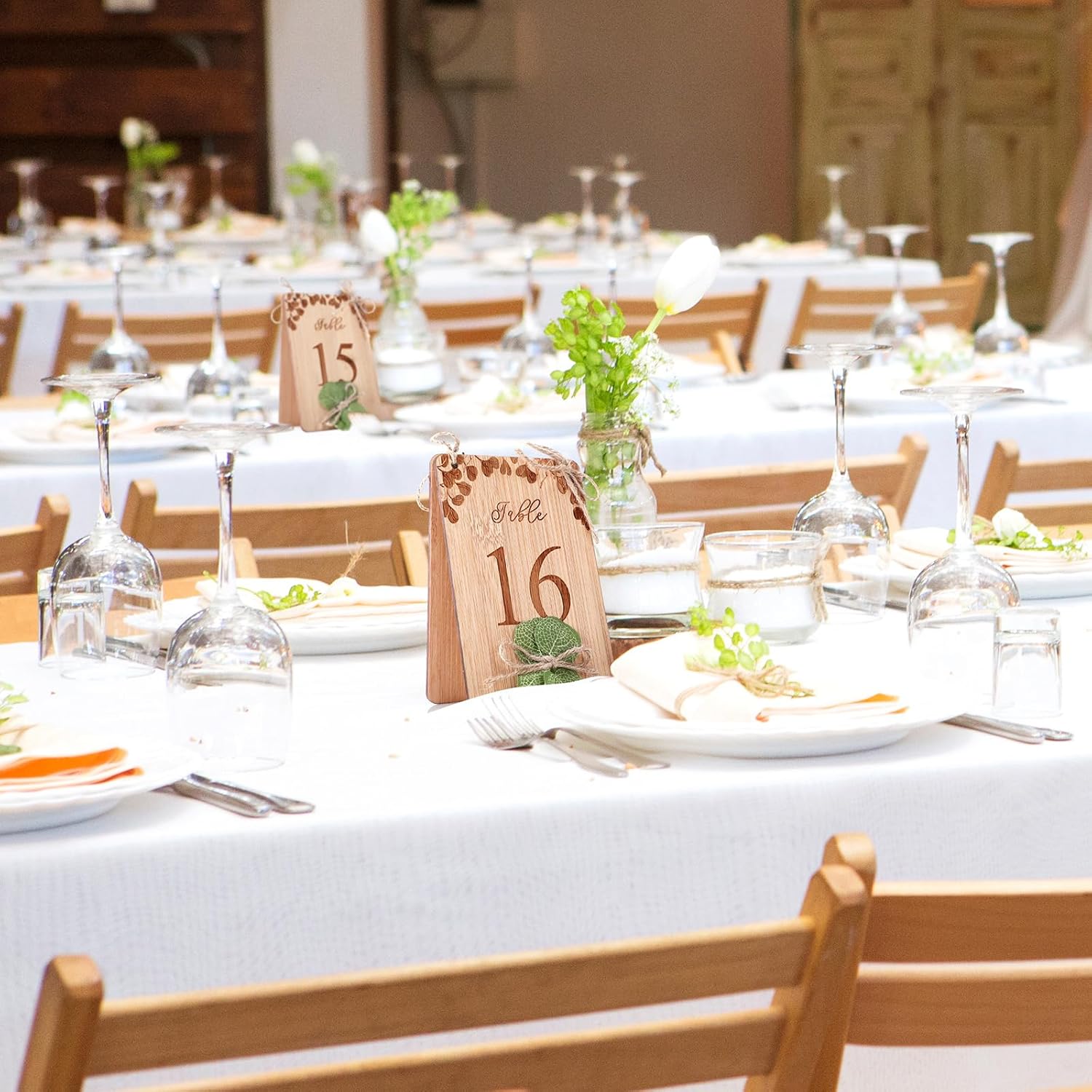 Chunful Wedding Table Numbers 1-20 Wooden Rustic Table Number Signs for Wedding Reception Double-Sided Printing Centerpiece for Party Bridal Shower Banquet Restaurant Decoration 4'' x 6''(Eucalyptus)