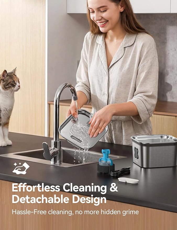 Fuente de Agua para Gatos FEELNEEDY, Acero Inoxidable 304, 2.8L miniatura 8