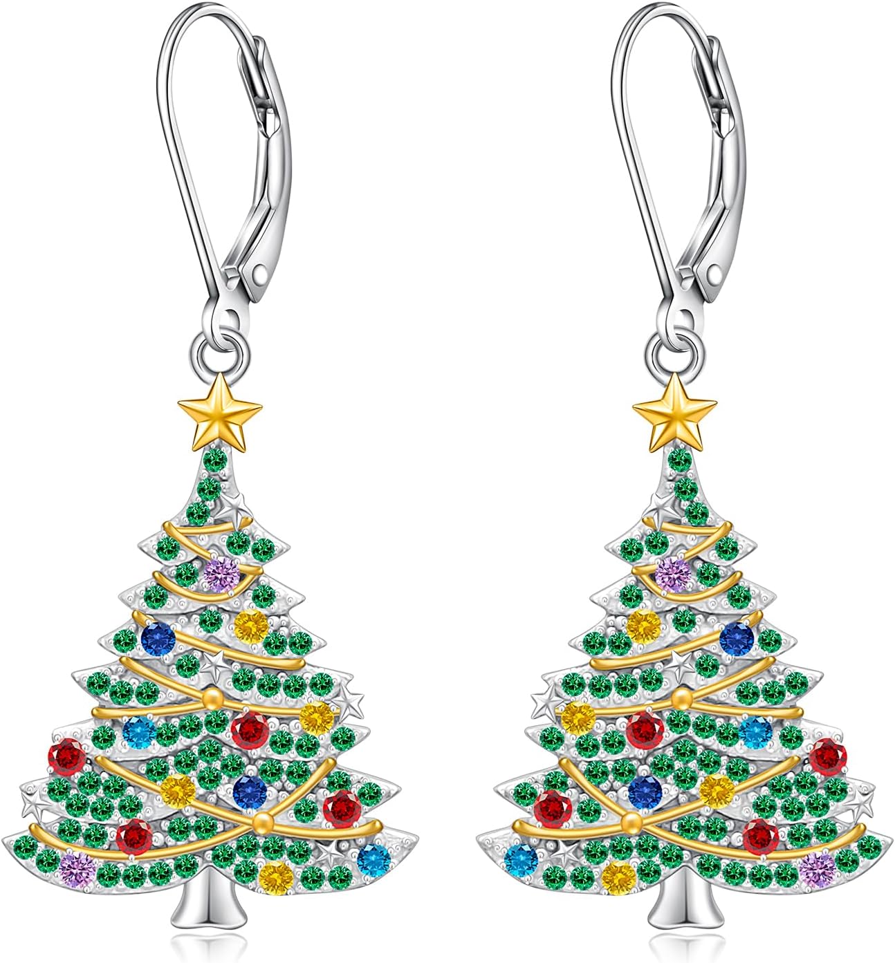 Christmas Earrings Christmas Tree Earrings for Women Dangling Sterling Silver Dangle Drop Winter Gifts Jewelry Leverback Holiday