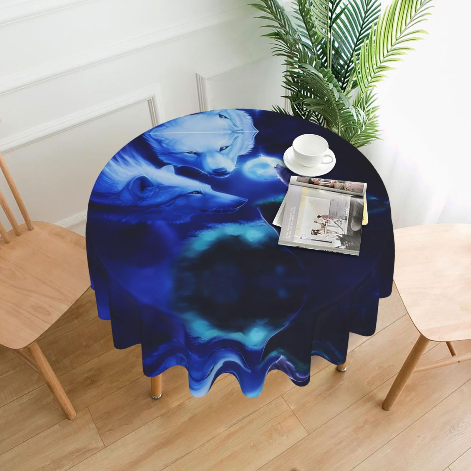 ZHAOUR Galaxy Wolf Print Round Washable Tablecloth – Table Cover