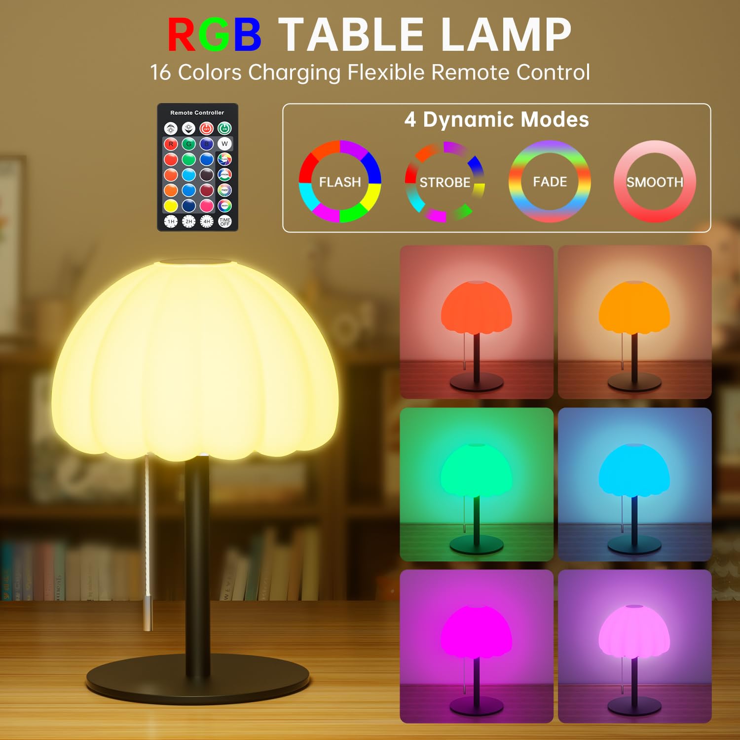 Lampada da comodino touch, modalità RGB, dimmerabile, piccola lampada per camera da letto, lampade da tavolo a catena con 4 modalità di illuminazione, lampada da comodino multicolore per