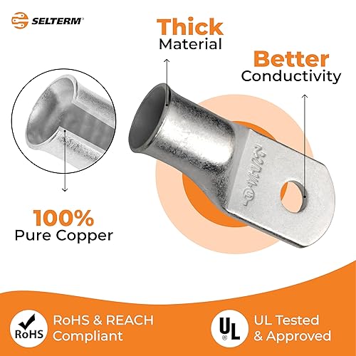 Miniatura 171 de SELTERM - Terminal en anillo de grado marino UL 2/0 AWG 3/8 pulgadas (25 uds) para batería, terminal tubular de cable eléctrico, conector calibre