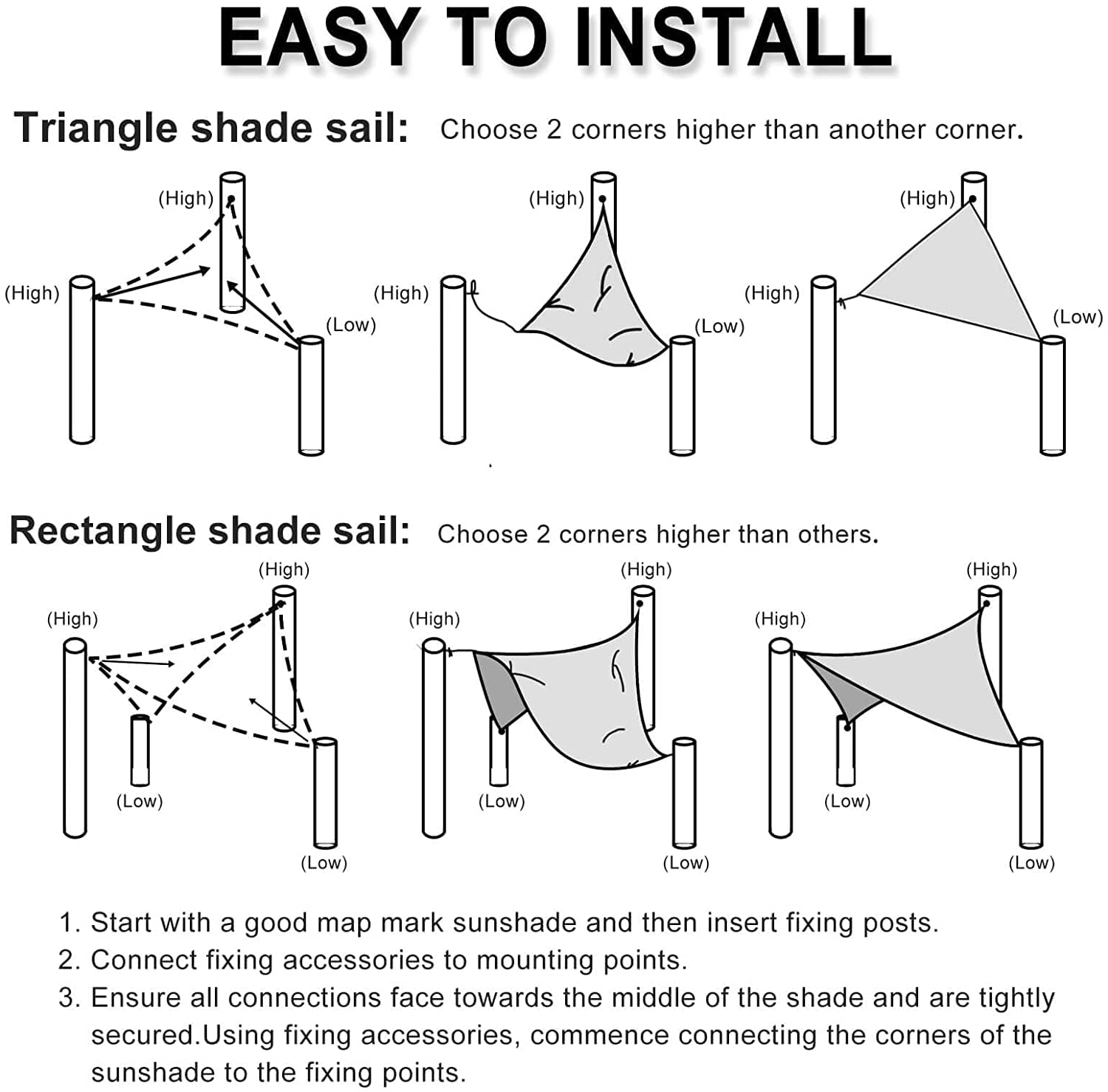 Sonnensegel, wasserdicht, UV-beständig, für Garten, Balkon, Terrasse, inklusive 3 kostenlosen Seilen (3x4x5m) - Perfekter Schutz im Freien