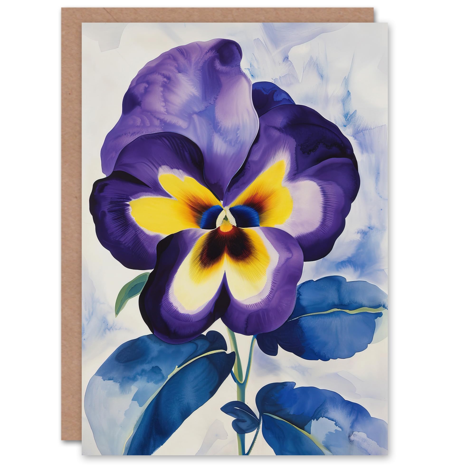 Purple Pansy Watercolour Painting Soft Floral Greeting Card Birthday Him Her
