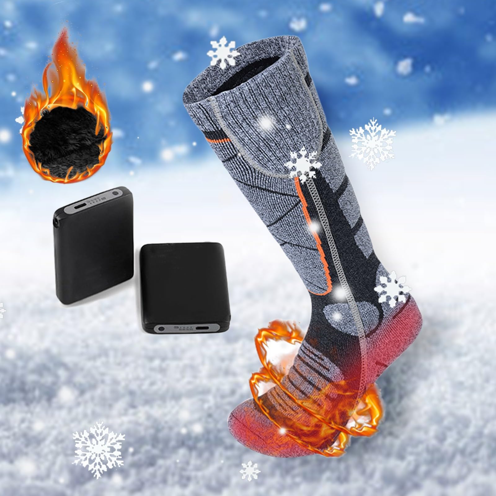 Générique Chaussettes Chauffantes Homme Femme Chaussette Chauffante Chaussette Chaude pour Activités de Plein Air en Hiver Ski Randonnée Chasse épaisses avec 3 niveaux de chauffage
