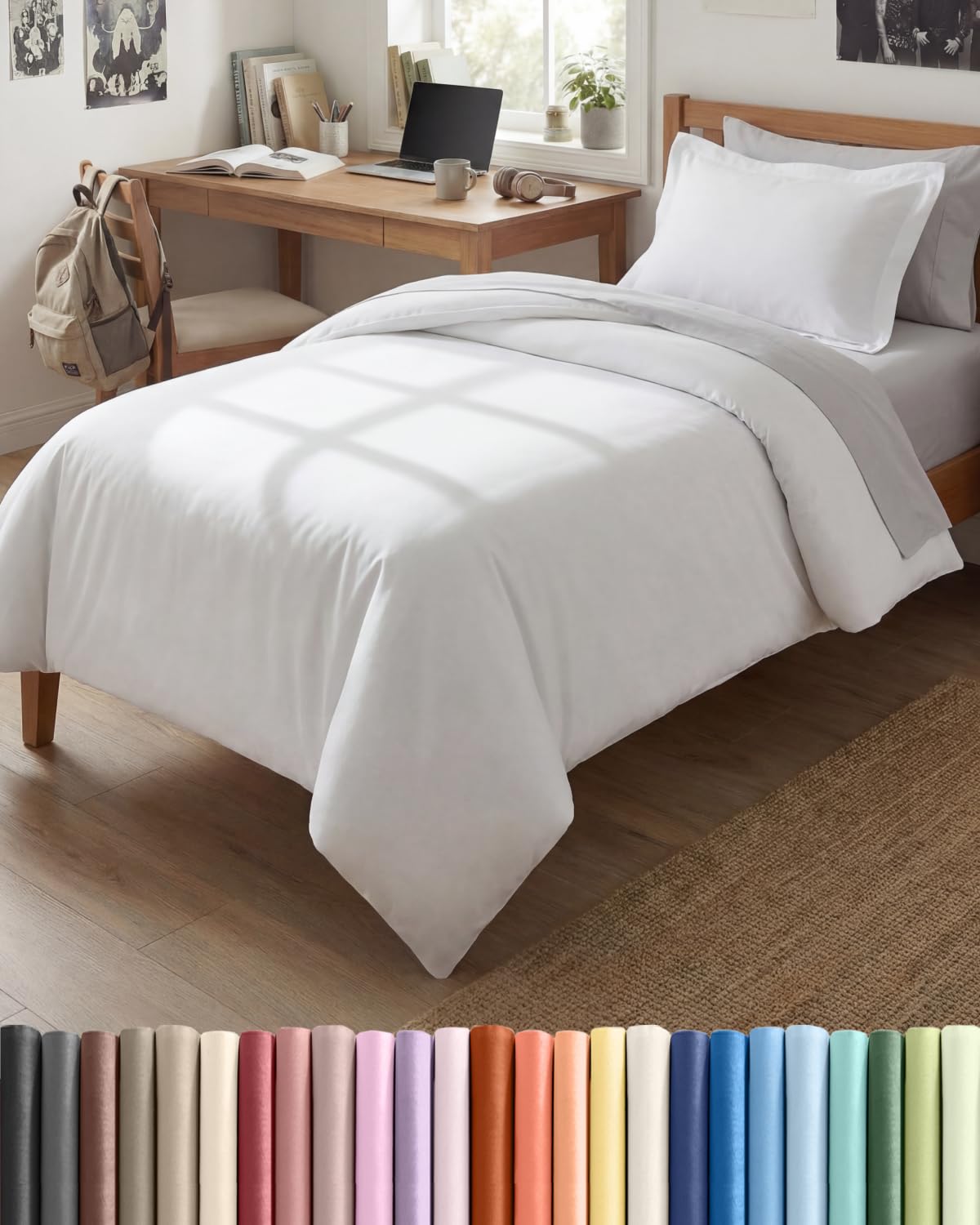 Duvet Cover Twin/Twin XL - 2 Piece Set, College Dorm Room - White