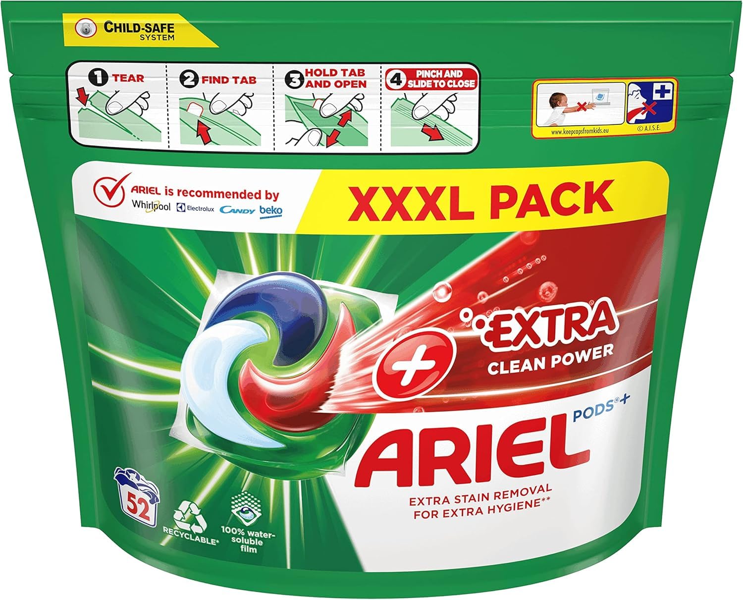 Ariel Cápsulas para la colada todo en 1 PODS, 104 lavados (2 x 52 cápsulas), poder de limpieza extra, limpieza profunda y eliminación extra de manchas
