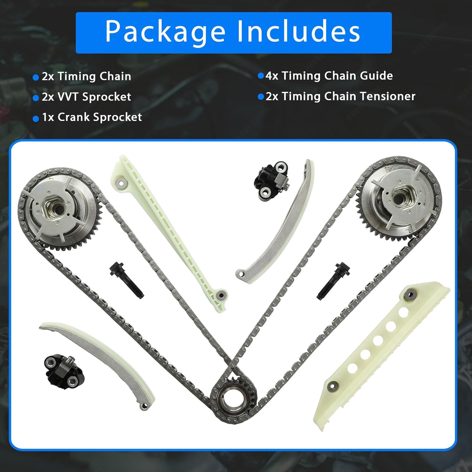 Timing Chain Kit w/VVT Sprocket Tensioner Guide Rails Fit For Ford F-150 E150 Explorer Expedition Econoline Club 1997-2010 Lincoln Town 2001-2010 Mercury Mountaineer Grand Marquis 2001-2010 4.6L V8