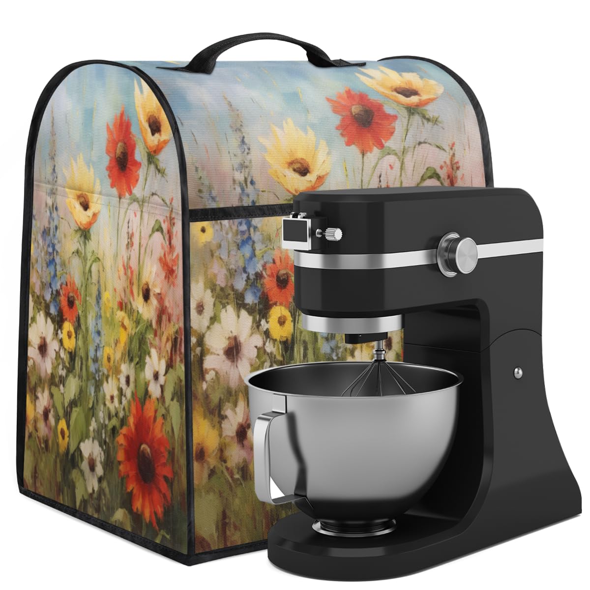 Coffee Maker Cover Flower Floral Oil Painting Kitchen Appliance Covers Small Appliance Covers Blender Cover Juicer Cover Dust Covers for Kitchen Appliances with Top Handle and Pockets,Washable,B705