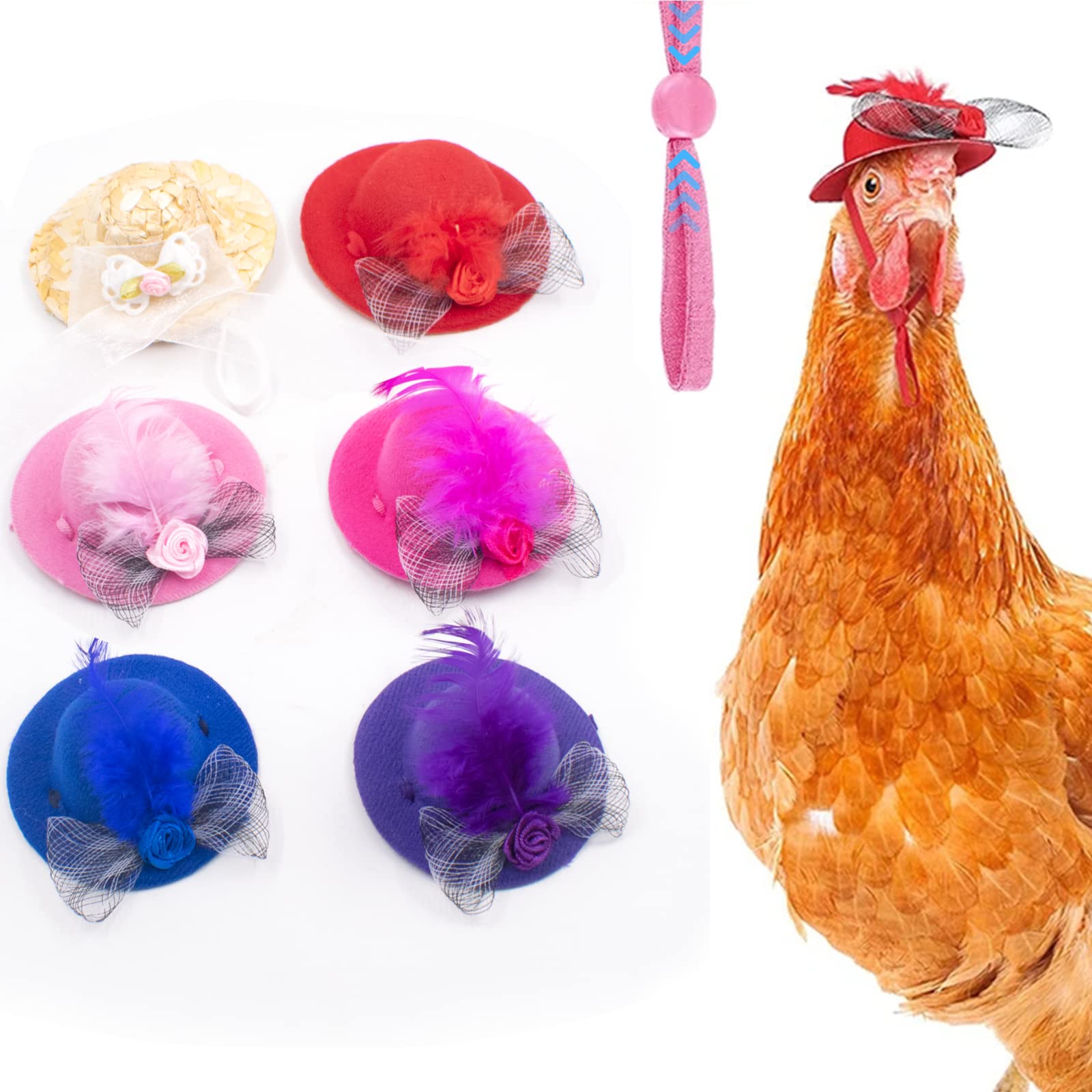 6 Pieces Chicken Hats for Hens, Mini Chicken Hats with Adjustable Elastic Chin Strap Funny Small Chicken Helmet Accessories Halloween Pet Hat for Hamster Hedgehog Parrot