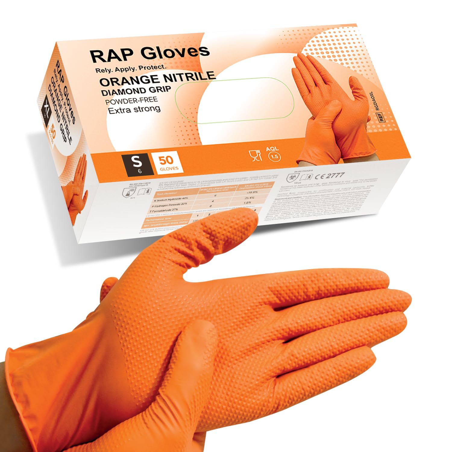 50 Orange Nitrile Disposable Gloves Small Heavy duty, Diamond Grip Gloves, Latex-Free, Powder-Free, Non-slip, Extra Thick – Ideal For Mechanics, Workshop, and Automotive use.