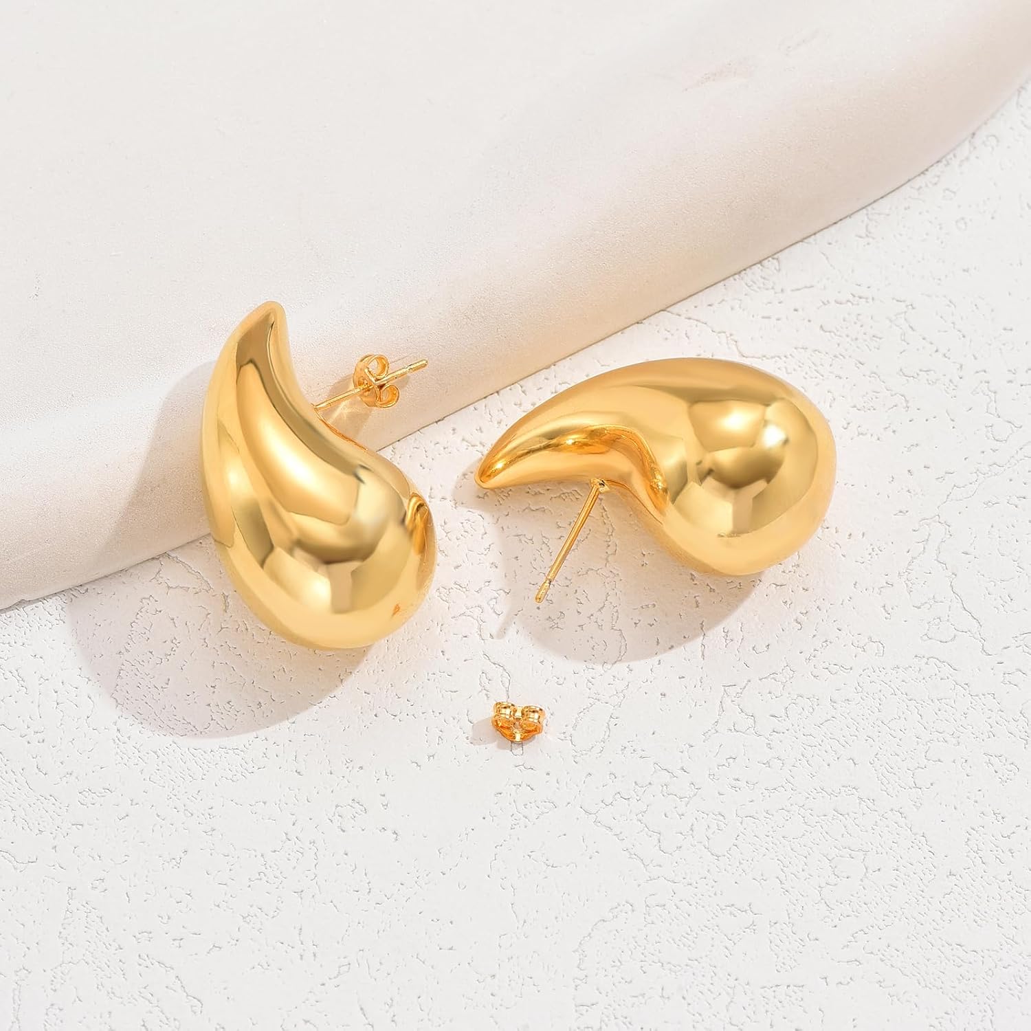 18K Earrings Dupes, Chunky Earrings for Women, Thick Hoops for Women, Lightweight Waterdrop Hollow Open Hoops, Hypoallergenic Gold Plated Earrings Fashion Jewelry image 2