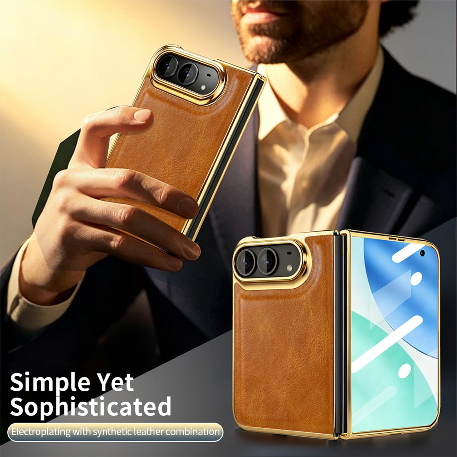 Skórzane etui do iPhone Duo, luksusowa galwanizacja ze szklaną folią