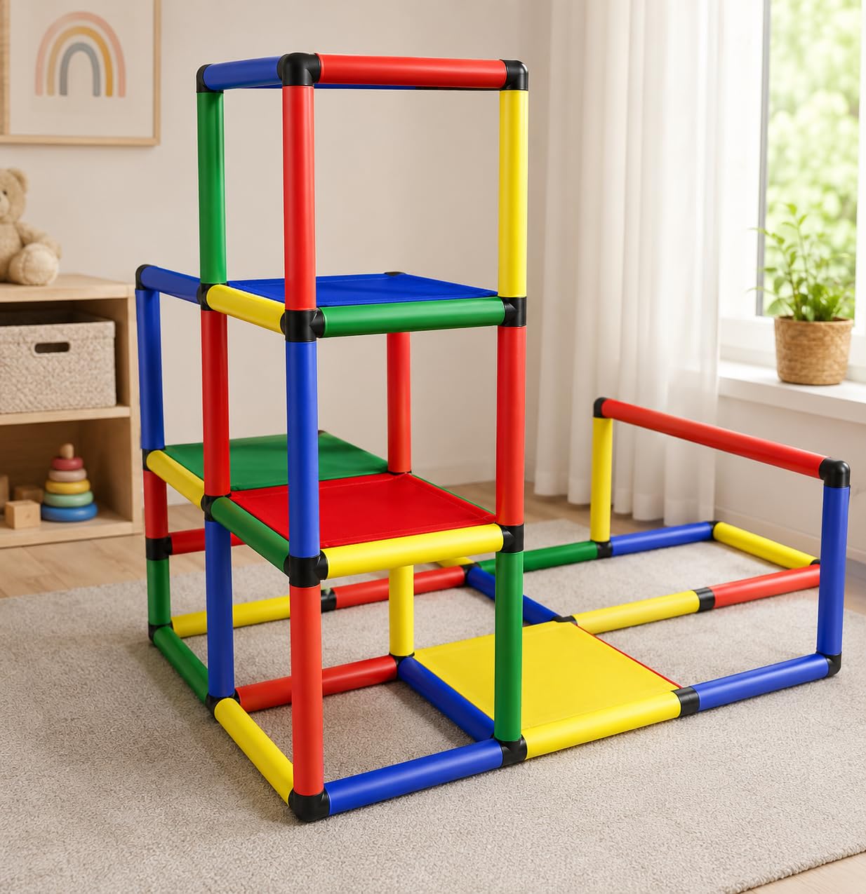Move and Stick Ideal Baukasten Set, 240 Teile, Klettergerüst für Kinder ab 3 Jahren, Indoor Spielgerät, Spielhaus Baukasten, Kletterturm, Stecksystem, modular erweiterbar, TÜV/GS