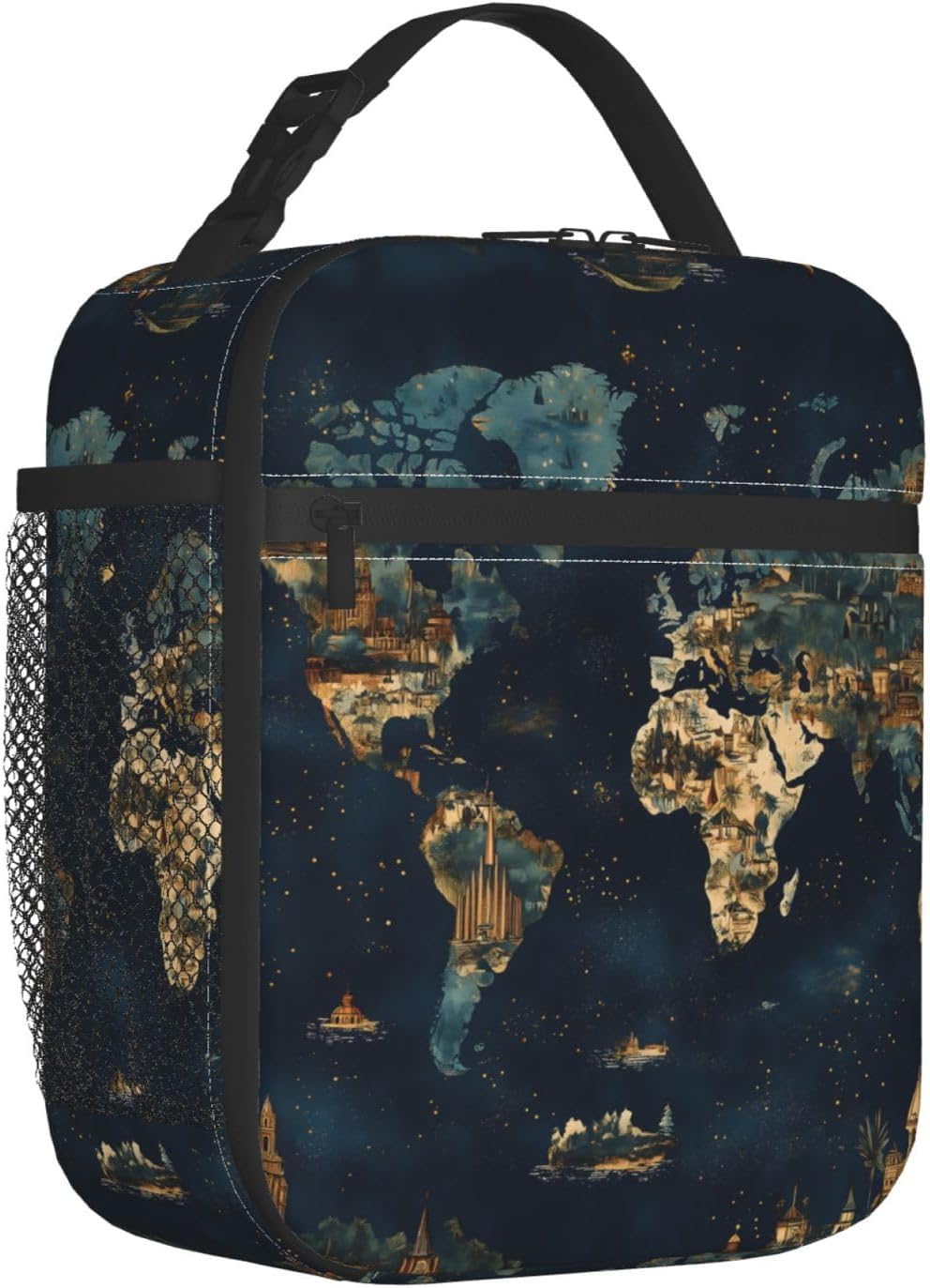 Reusable World Map Retro Lunch Box for Kids Girls Boys Women Adult, Insulated Vintage Lunch Bag,Polyester Cooler Handbags Case for School Picnic Work Travel Beach or Hiking