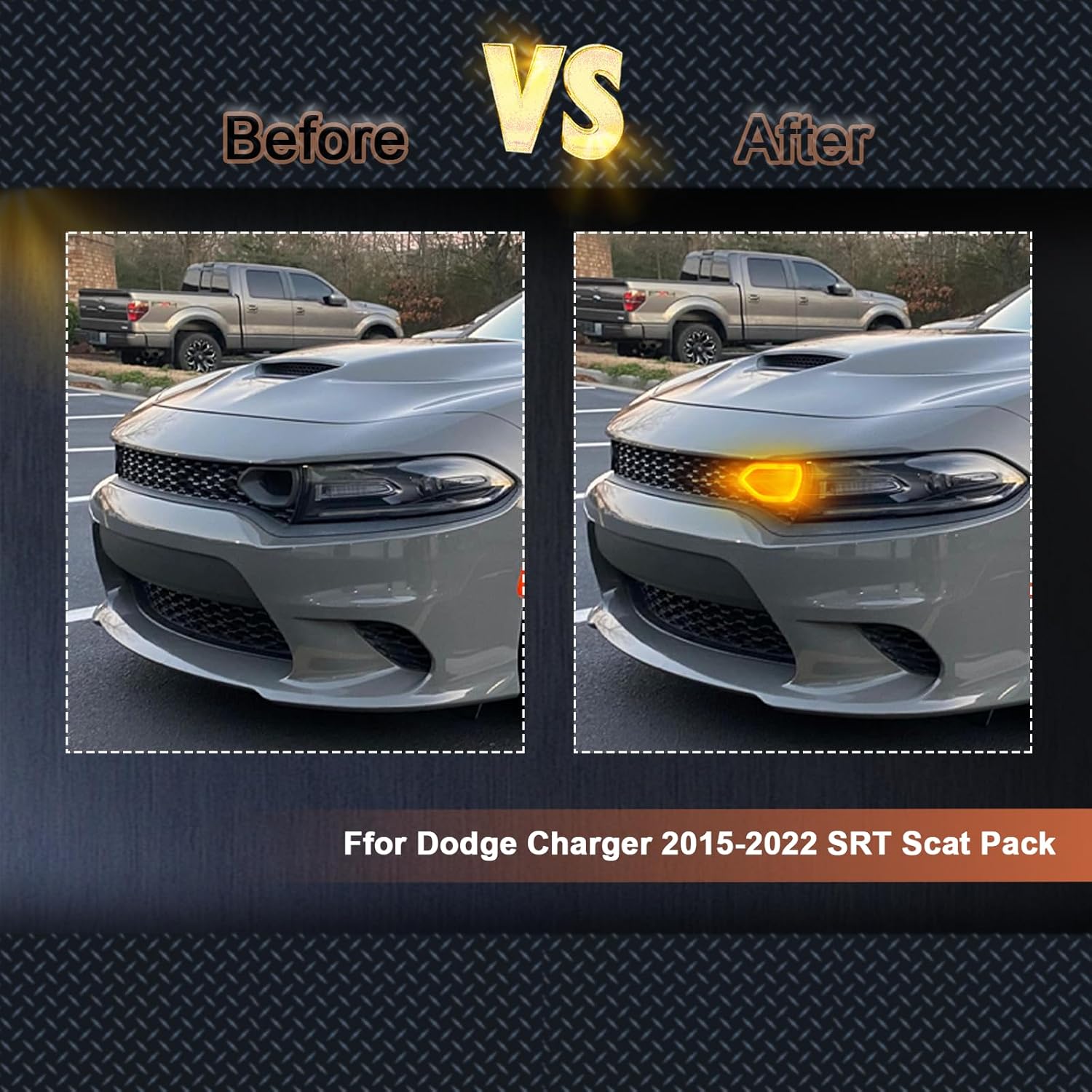 Upgrade LED Front Bumper Grille Fog light DRL Sequential Turn Signal Lamp Feature Kit for Dodge Charger 2015-2022 SRT Scat Pack, Grille Mounted LED Lights,2pcs