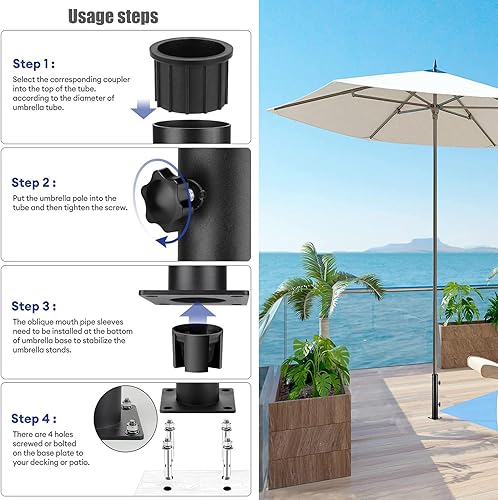 Miniatura 2 de JUMXSRLE Soporte para sombrilla de montaje en cubierta, diámetro ajustable, base de acero resistente para sombrilla al aire libre, soporte de
