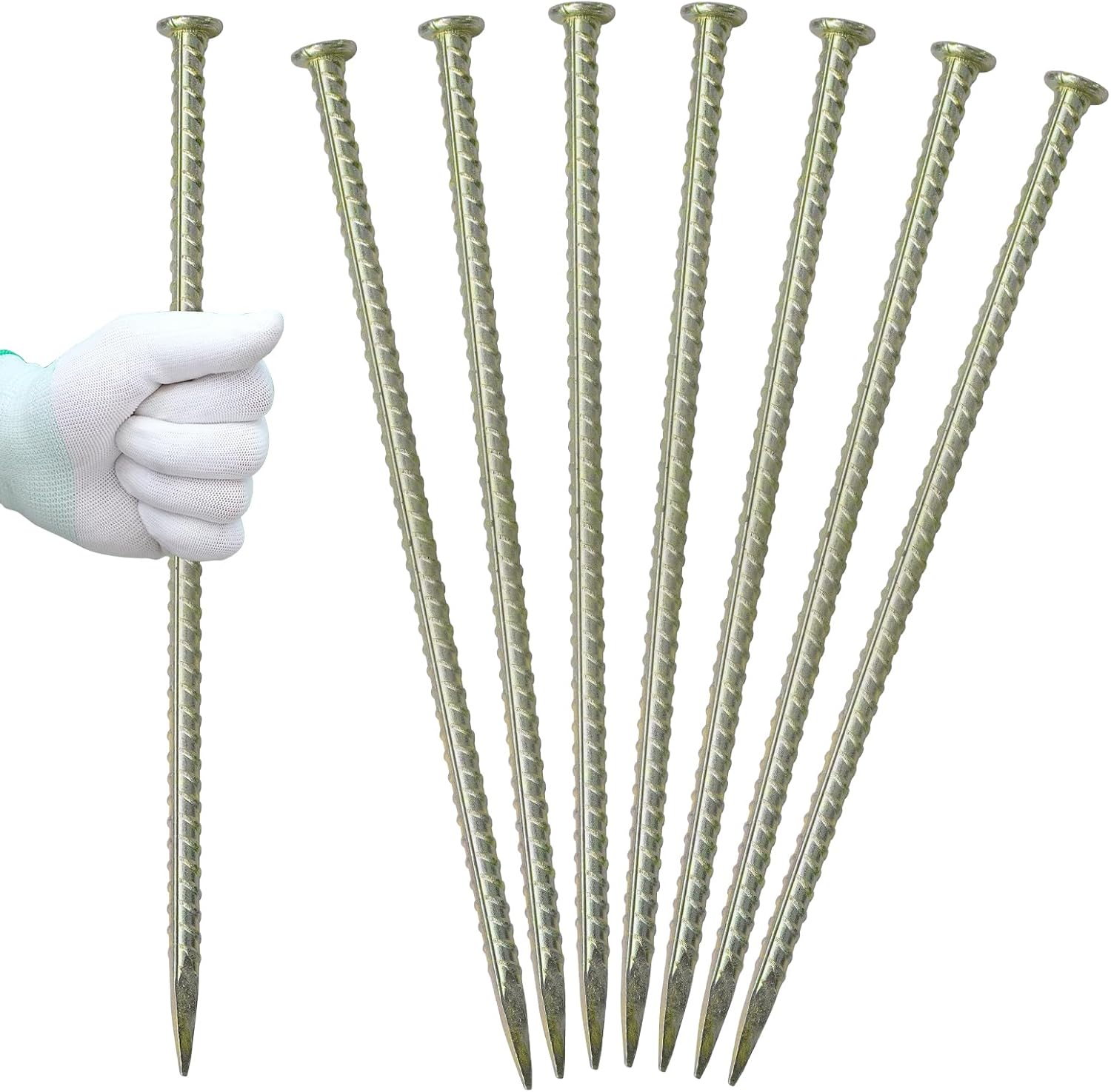 16 Inch Rebar Stakes - 1/2 Inch Diameter Galvanized Steel Ground Anchors Hevy Duty Metal Garden Stakes for Camping Tent, Speed Bump, Hard Soil, Fence, Wheel Stop(10 Pack)