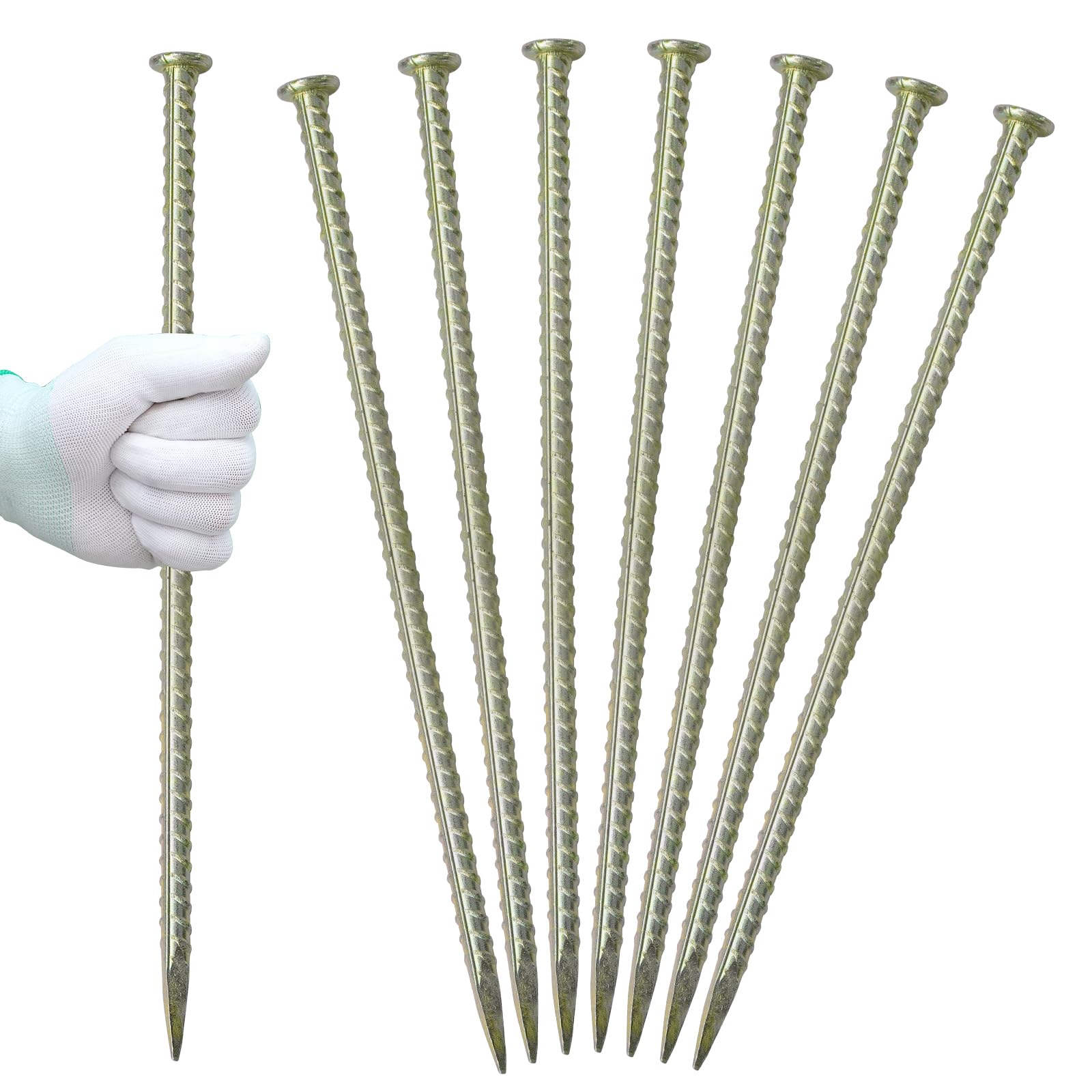 Lot de 20 piquets d'armature de 40,6 cm – Ancrages au sol en acier galvanisé de 1,27 cm de diamètre – Piquet de tente de camping en métal avec extrémité pointue pour ralentissement, sol dur