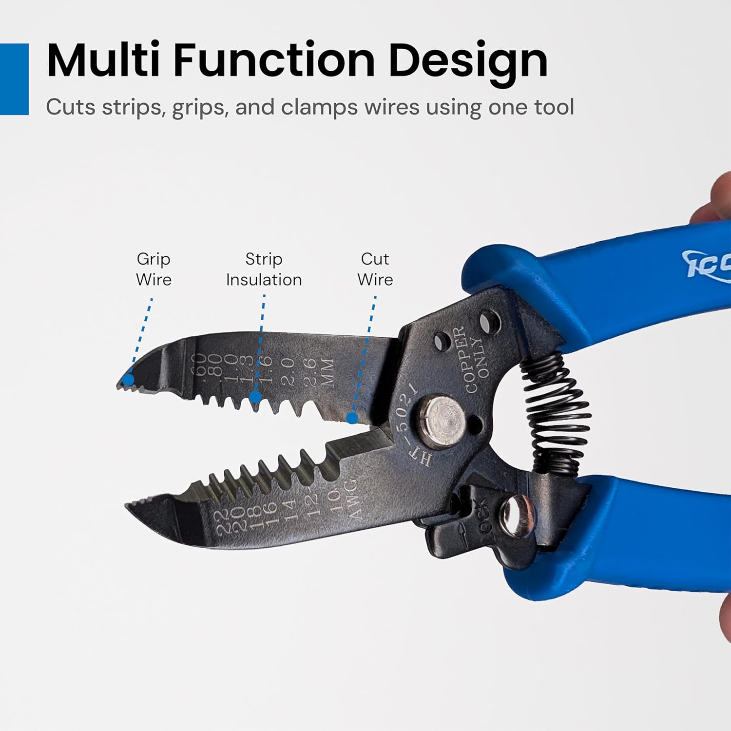 ICC Wire Cutter and Stripper Tool for 10–22 AWG Solid and 12–24 AWG Stranded Copper Wire