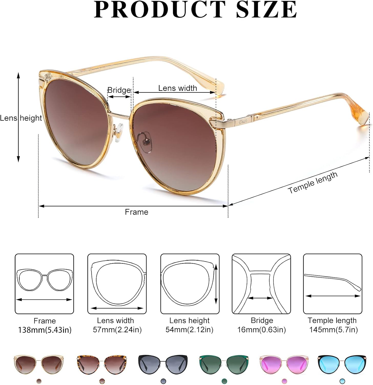 DUCO Cat Eye Sunglasses for Women Retro Polarized Womens Sun Glasses 90s Vintage Shades UV Protection DC1222