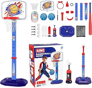 Cesta Ceso Di genérica para niños Interiores, Conjunto de círculos de Baloncesto | 4 de 1 para niños de béisbol de béisbol adminopble, Juguete Deportivo Externo de béisbol de Pelota Durante 1-8 años,
