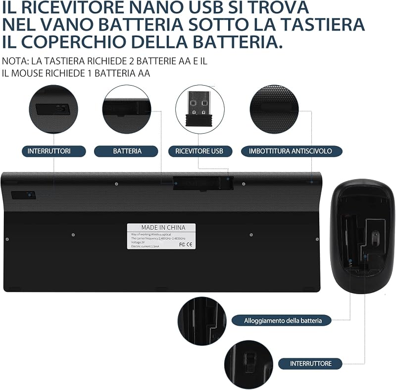 Fonicer 2.4GHz Wireless Ergonomikus Billentyűzet és Egér Szett PC Laptophoz