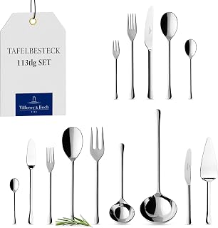 Villeroy & Boch - Udine Besteckset 113-teilig Silber, Spülmaschinenfest, Besteck Set für 12 Personen, Besteckset Platin, Besteck, Edelstahl