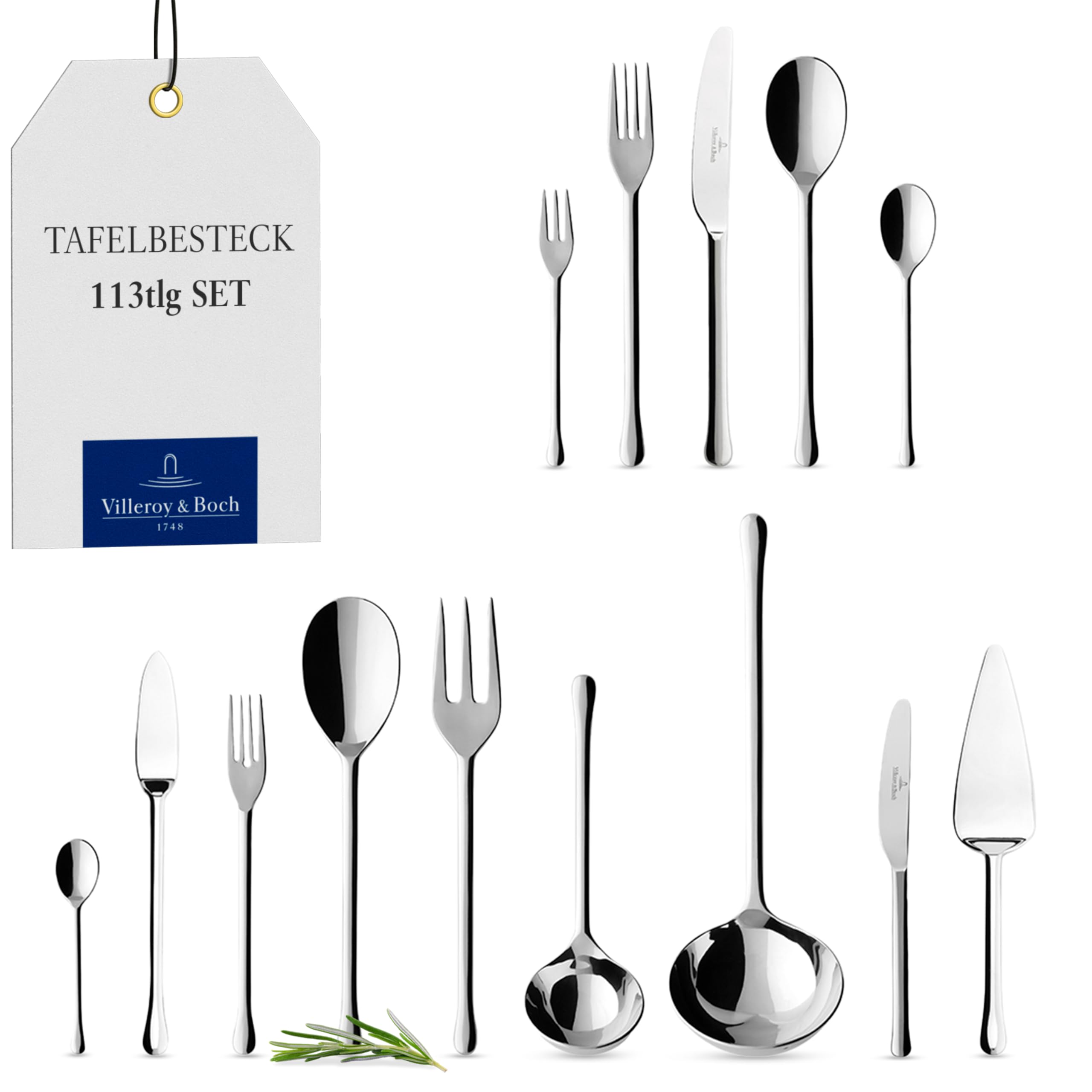 Villeroy & Boch - Udine Besteckset 113-teilig Silber, Spülmaschinenfest, Besteck Set für 12 Personen, Besteckset Platin, Besteck, Edelstahl