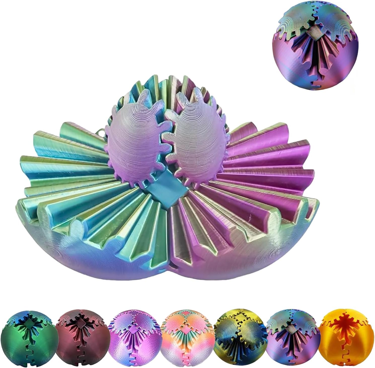Gear Ball 3D Printed Spin Ball or Cube Fidget Toy,Gear Sphere Fidget Toy,for Stress and Anxiety Relief, Stress Ball GearSphere Desk Toy for Kids (Technicolor)