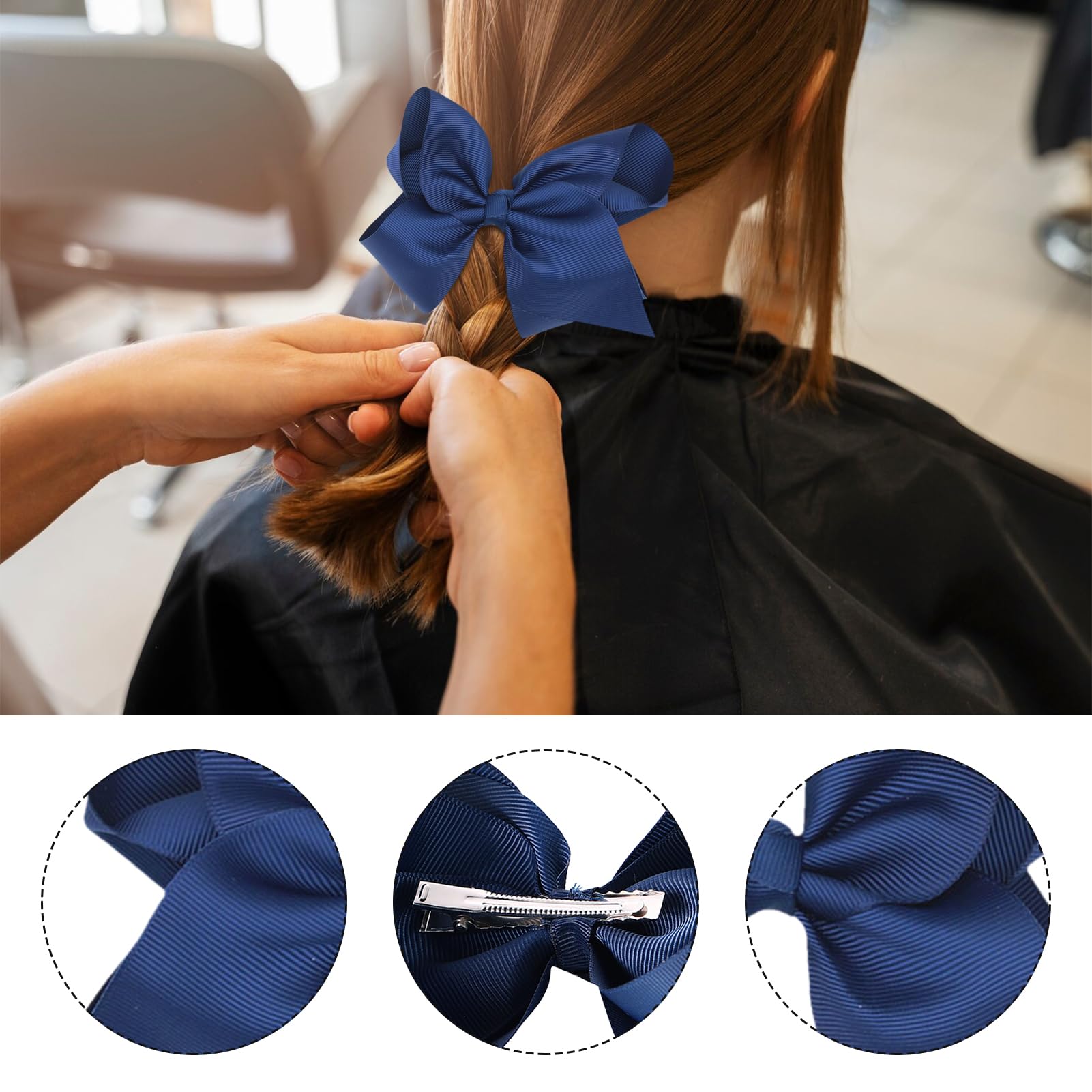 4 Pcs Navy Blue Hair Bows For Girls Women Blue Bow Hair Clip French Solid Color Bowknot Soft Satin Silky Hairpin Bows Simple Hair Fastener Accessories Ponytail Holders for Toddler Teens Girls - Image 3