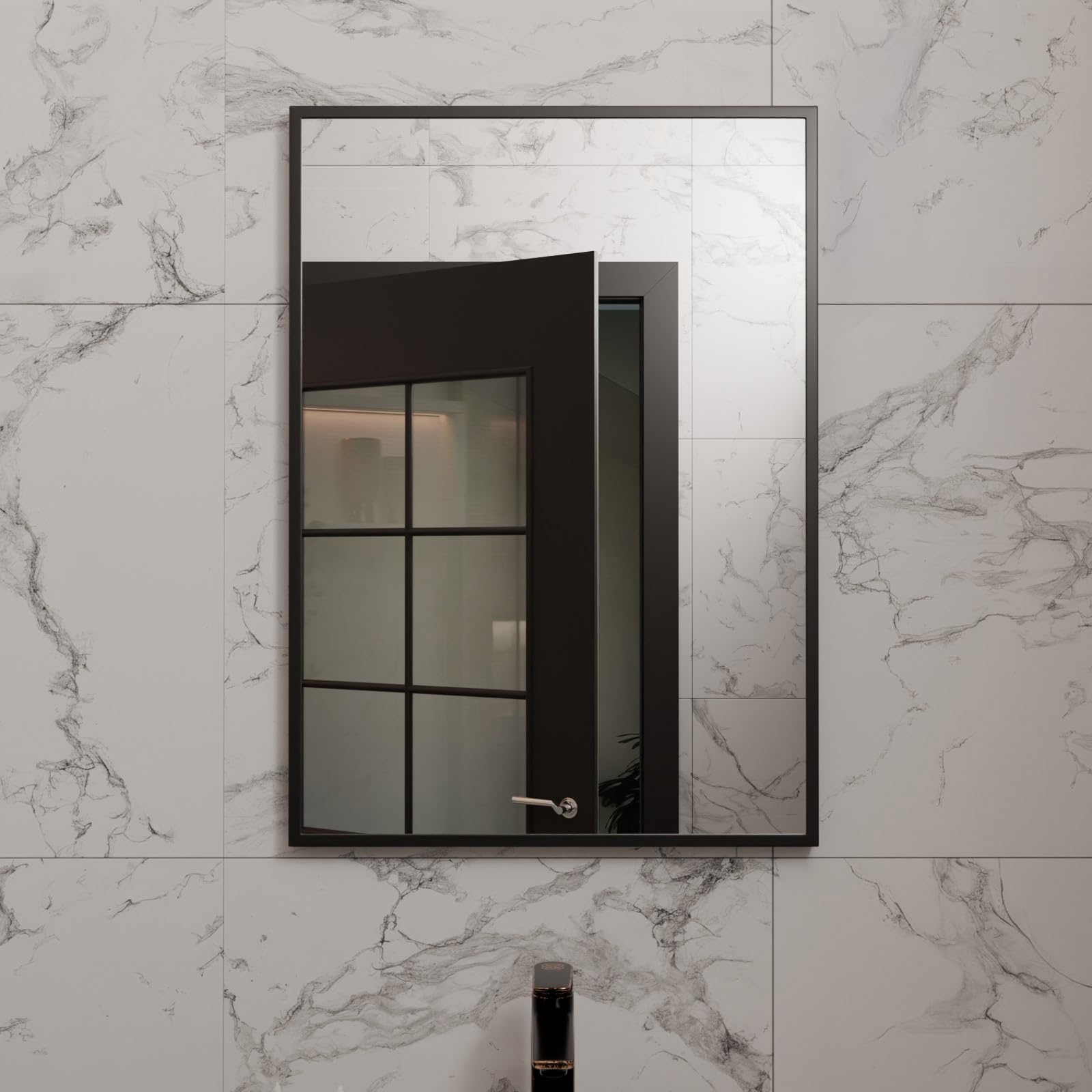 Harper & Harlow Corvus Wall Mounted Bathroom Vanity Mirror, 500x700mm, Rectangular with Squared Edge Corners, Stylish Matt Black Frame, Landscape or Portrait, for Bathroom Bedroom Living Room