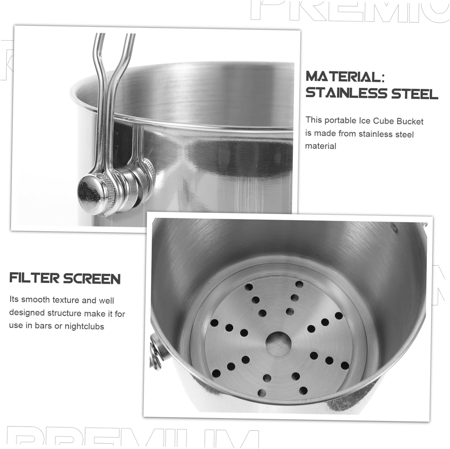 Bucket Tong Double Insulated Metal Drink Cooler for Parties and Bars Capacity Ice Storage