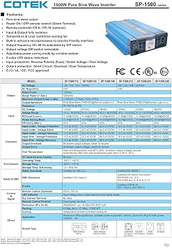 SP-1500-112 Pure Sine Wave Inverter with Dual GFCI 12VDC 120VAC 1500W (SP-1500-112)
