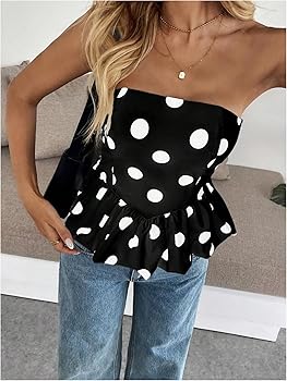 Milumia Women's Polka Dots Peplum Tube Top Strapless Puffy Bubble
