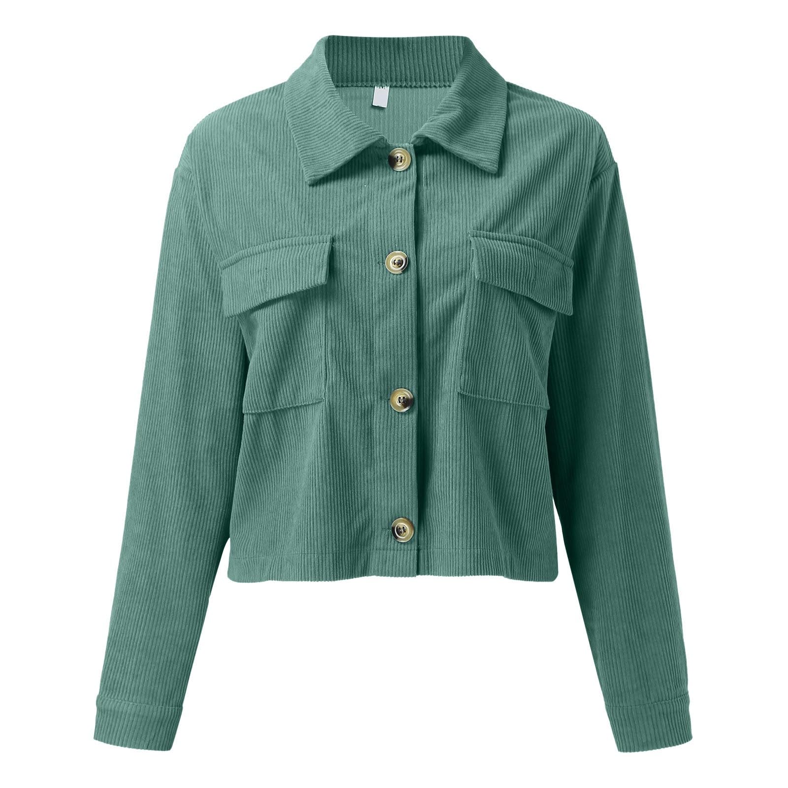 WWricotta Blusa informal de color sólido engrosada con cuello levantado para mujer con bolsillos dobles y cierre de botón, ideal para otoño e invierno
